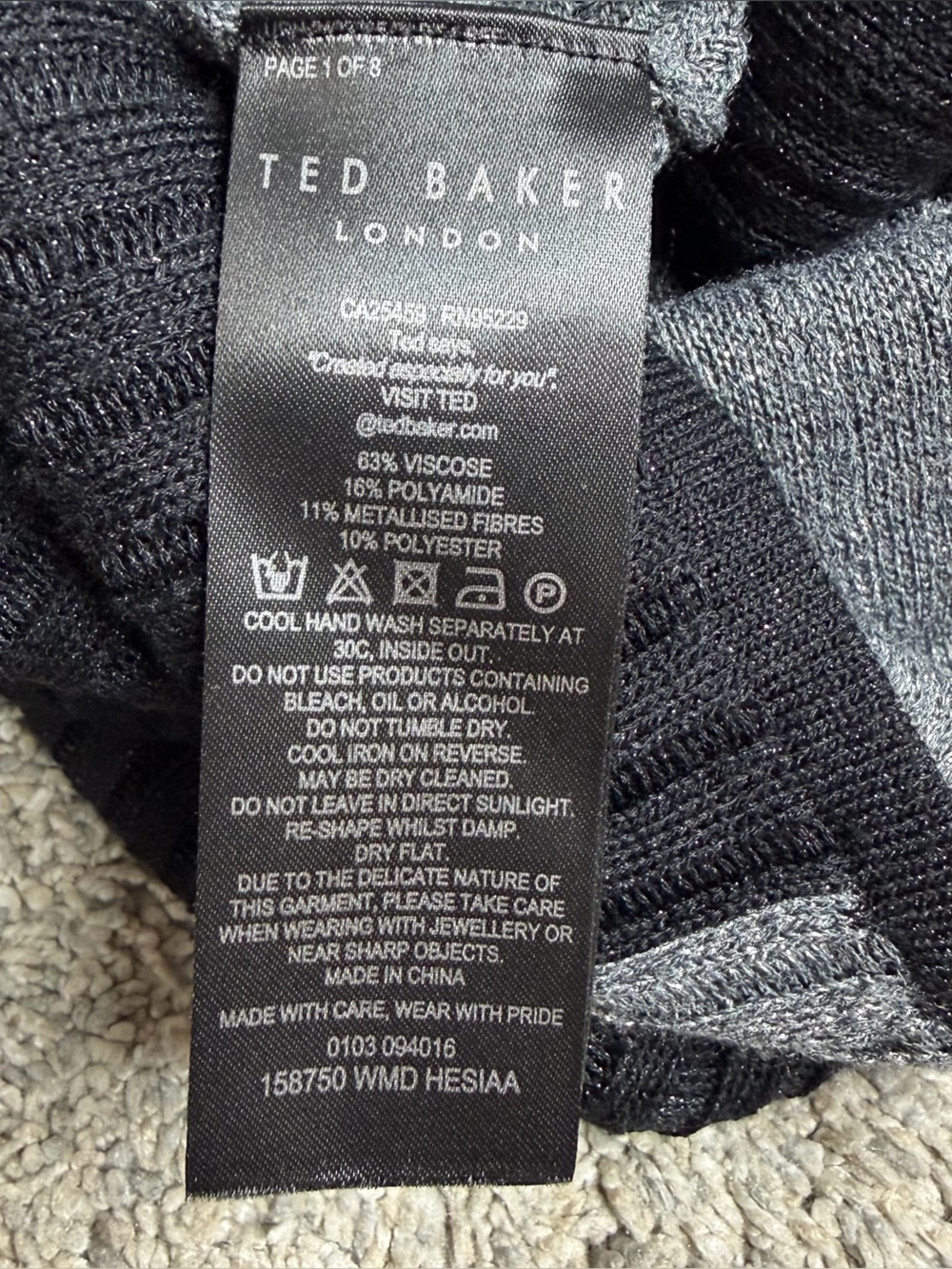 Ted Baker Hesiaa Bodycon Dress XL black silver long sleeve ribbed holiday career - Picture 15 of 16